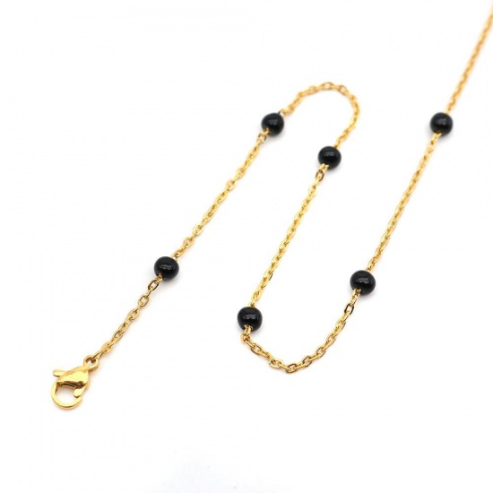 Picture of 304 Stainless Steel Necklace Gold Plated Blue 50cm(19 5/8") long, 1 Piece