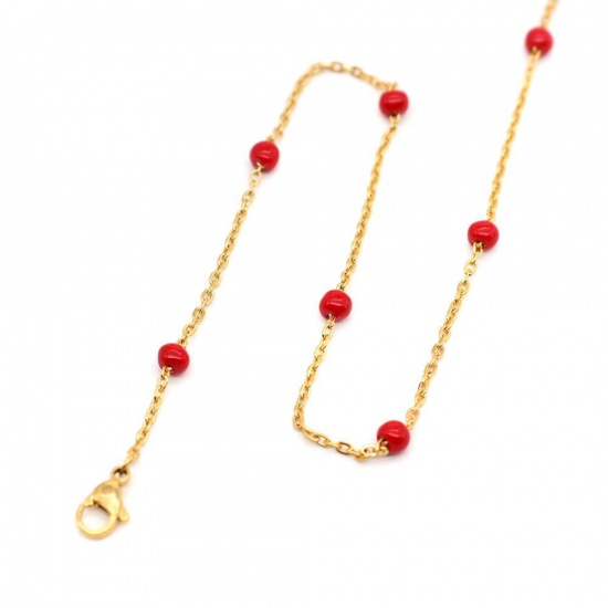 Picture of 304 Stainless Steel Necklace Gold Plated Red 50cm(19 5/8") long, 1 Piece