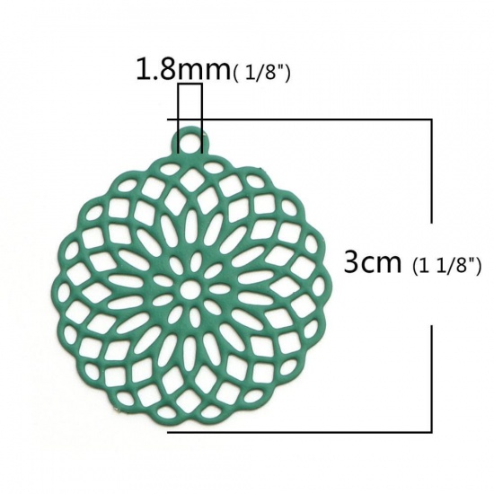 Изображение Латунь Подвески Темно-зеленый Цветок Жизни Филигранные цветок железа 3см x 2.7см, 10 ШТ                                                                                                                                                                       