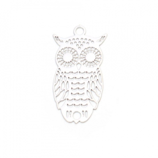 Picture of Brass Charms Silver Tone Owl Animal Filigree Stamping 24mm x 13mm, 10 PCs                                                                                                                                                                                     