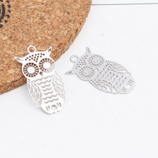 Imagen de Latón Colgantes Charms Chapado en Oro Búho Filigrana Estampación 24mm x 13mm, 10 Unidades