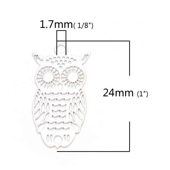 Imagen de Latón Colgantes Charms Chapado en Oro Búho Filigrana Estampación 24mm x 13mm, 10 Unidades