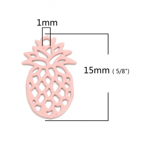 Image de Breloques en Laiton Ananas Couleur Pêche Estampe en Filigrane 15mm x 9mm, 50 Pcs