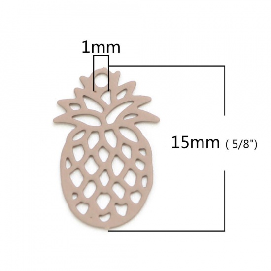 Image de Breloques en Laiton Ananas Couleur Pêche Estampe en Filigrane 15mm x 9mm, 50 Pcs