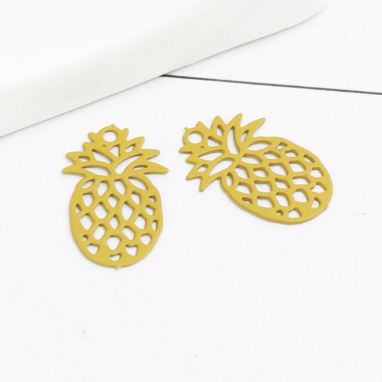 Image de Breloques en Laiton Ananas Couleur Pêche Estampe en Filigrane 15mm x 9mm, 50 Pcs