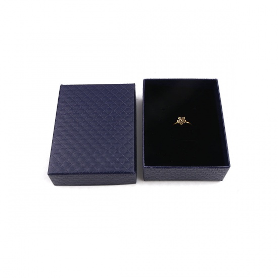 Picture of Paper Jewelry Gift Boxes Rectangle Deep Blue 9.7cm x 7.7cm , 4 PCs
