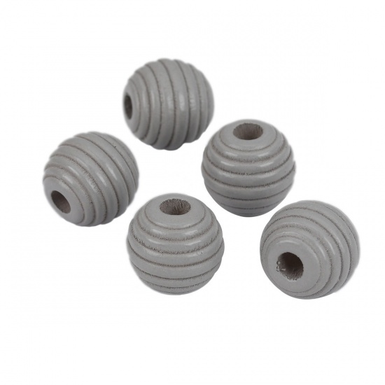 Picture of Wood Spacer Beads Oval French Gray Stripe About 12mm x 11mm, Hole: Approx 3.4mm, 50 PCs