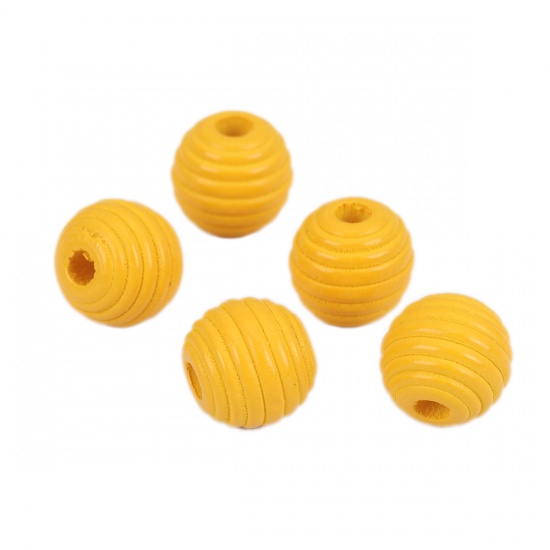 Picture of Wood Spacer Beads Oval Yellow Stripe About 12mm x 11mm, Hole: Approx 3.4mm, 50 PCs
