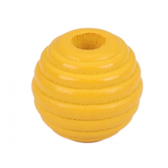 Picture of Wood Spacer Beads Oval Yellow Stripe About 12mm x 11mm, Hole: Approx 3.4mm, 50 PCs