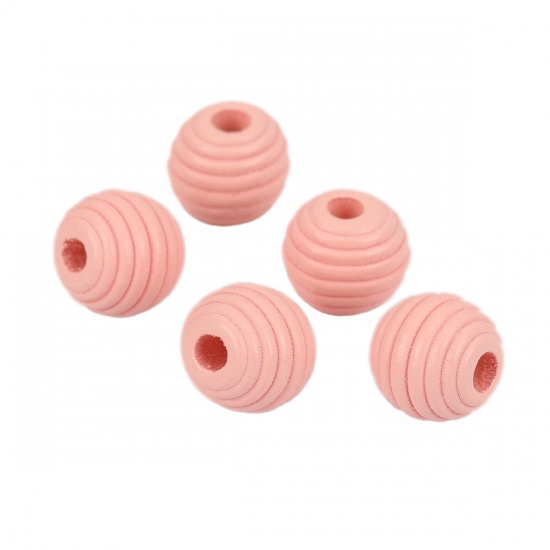 Picture of Wood Spacer Beads Oval Korea Pink Stripe About 12mm x 11mm, Hole: Approx 3.4mm, 50 PCs