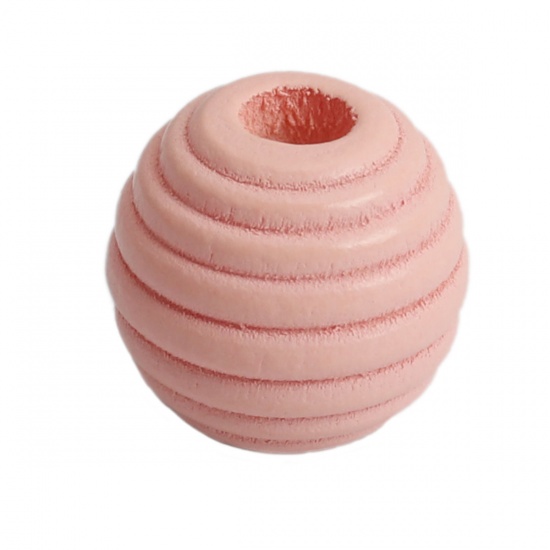 Picture of Wood Spacer Beads Oval Korea Pink Stripe About 12mm x 11mm, Hole: Approx 3.4mm, 50 PCs