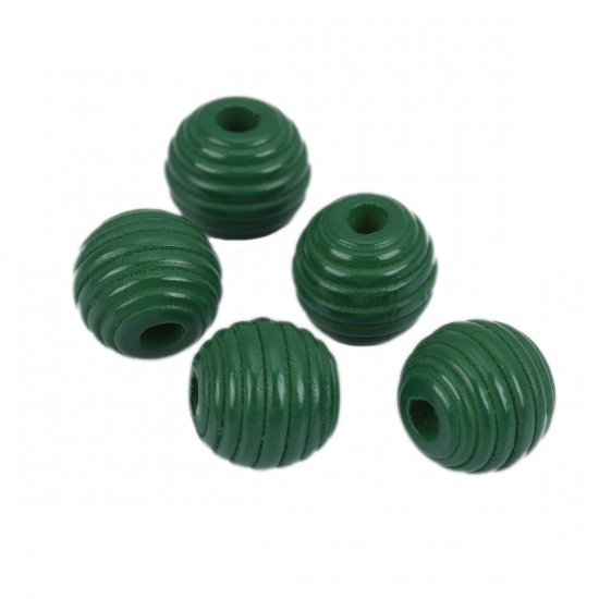 Picture of Wood Spacer Beads Oval Dark Green Stripe About 12mm x 11mm, Hole: Approx 3.4mm, 50 PCs