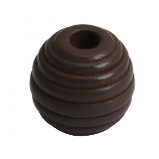 Picture of Wood Spacer Beads Oval Dark Coffee Stripe About 18mm x 17mm, Hole: Approx 3.7mm, 25 PCs