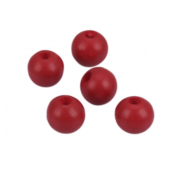 Picture of Wood Spacer Beads Round Dark Red About 10mm Dia., Hole: Approx 3.1mm, 200 PCs