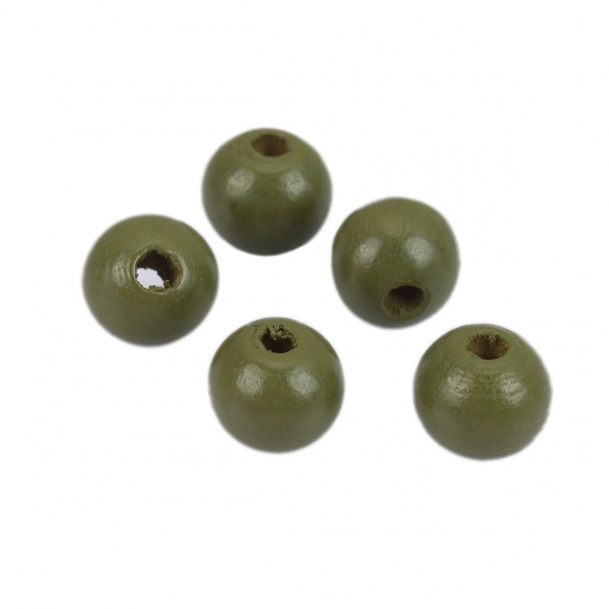 Picture of Wood Spacer Beads Round Army Green About 10mm Dia., Hole: Approx 3.1mm, 200 PCs
