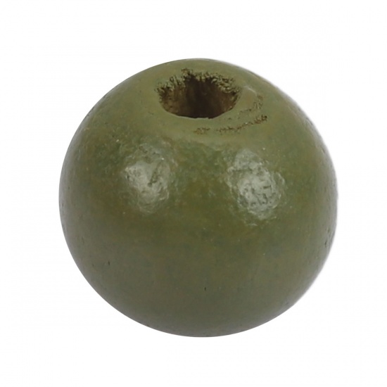Picture of Wood Spacer Beads Round Army Green About 10mm Dia., Hole: Approx 3.1mm, 200 PCs