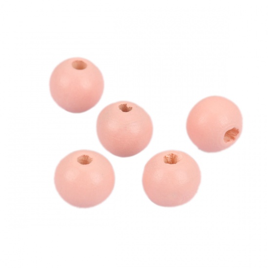 Picture of Wood Spacer Beads Round Korea Pink About 10mm Dia., Hole: Approx 3.1mm, 200 PCs