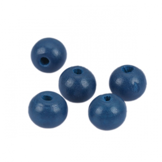 Picture of Wood Spacer Beads Round Royal Blue About 10mm Dia., Hole: Approx 3.1mm, 200 PCs