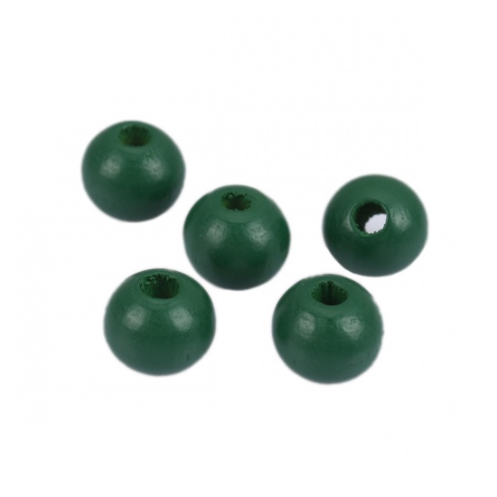 ウッド ビーズ 円形 濃緑 約 10mm直径、 穴：約 3.1mm、 200 個 の画像