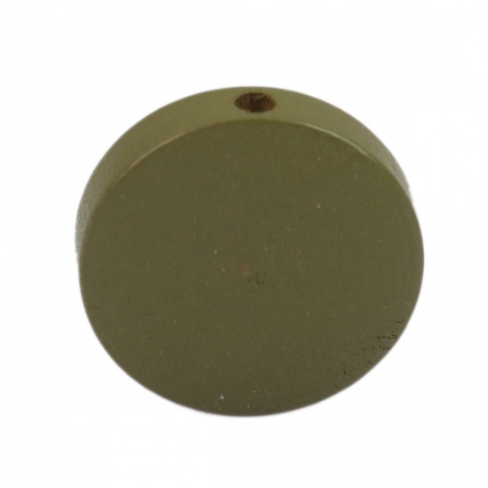 Picture of Wood Spacer Beads Flat Round Army Green About 15mm Dia., Hole: Approx 1.2mm, 50 PCs