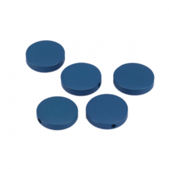 Picture of Wood Spacer Beads Flat Round Royal Blue About 15mm Dia., Hole: Approx 1.2mm, 50 PCs