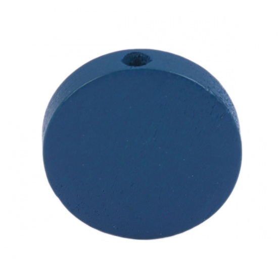 Picture of Wood Spacer Beads Flat Round Royal Blue About 15mm Dia., Hole: Approx 1.2mm, 50 PCs