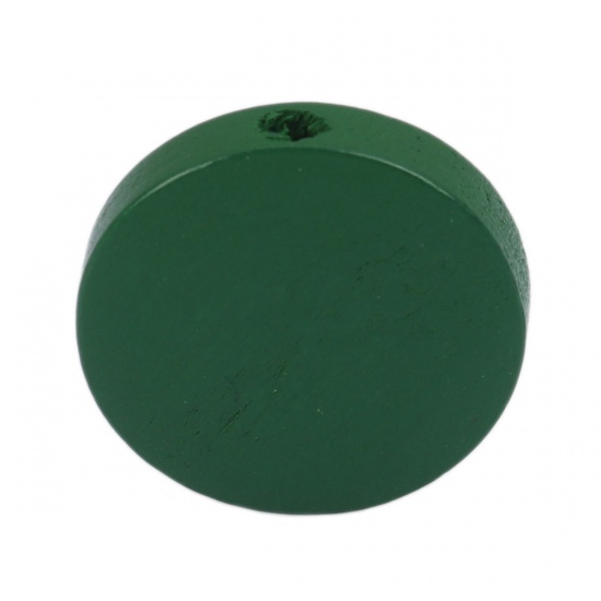 Picture of Wood Spacer Beads Flat Round Dark Green About 15mm Dia., Hole: Approx 1.2mm, 50 PCs