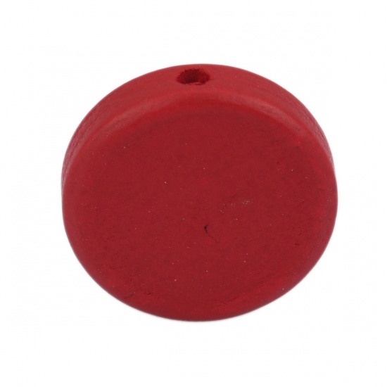Picture of Wood Spacer Beads Flat Round Dark Red About 19mm Dia., Hole: Approx 2.1mm, 50 PCs