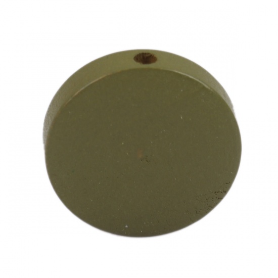 Picture of Wood Spacer Beads Flat Round Army Green About 19mm Dia., Hole: Approx 2.1mm, 50 PCs
