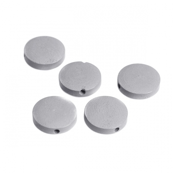 Picture of Wood Spacer Beads Flat Round French Gray About 19mm Dia., Hole: Approx 2.1mm, 50 PCs
