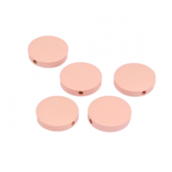 Picture of Wood Spacer Beads Flat Round Korea Pink About 19mm Dia., Hole: Approx 2.1mm, 50 PCs