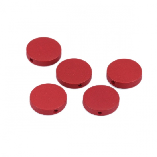 Picture of Wood Spacer Beads Flat Round Dark Red About 30mm Dia., Hole: Approx 2.2mm, 25 PCs