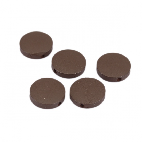 Picture of Wood Spacer Beads Flat Round Dark Coffee About 30mm Dia., Hole: Approx 2.2mm, 25 PCs