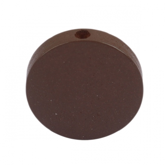 Picture of Wood Spacer Beads Flat Round Dark Coffee About 30mm Dia., Hole: Approx 2.2mm, 25 PCs