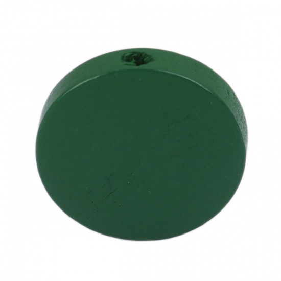 Picture of Wood Spacer Beads Flat Round Dark Green About 30mm Dia., Hole: Approx 2.2mm, 25 PCs
