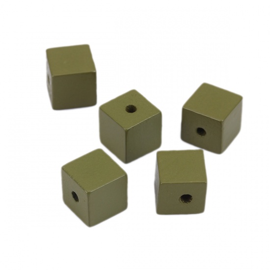 Picture of Wood Spacer Beads Square Army Green About 15mm x 15mm, Hole: Approx 3.5mm, 25 PCs