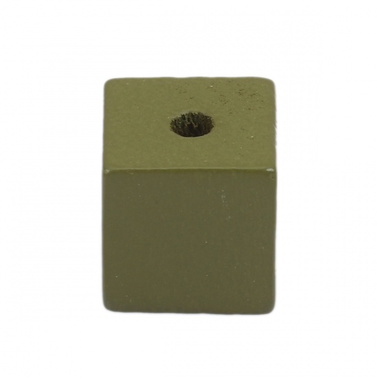 Picture of Wood Spacer Beads Square Army Green About 15mm x 15mm, Hole: Approx 3.5mm, 25 PCs