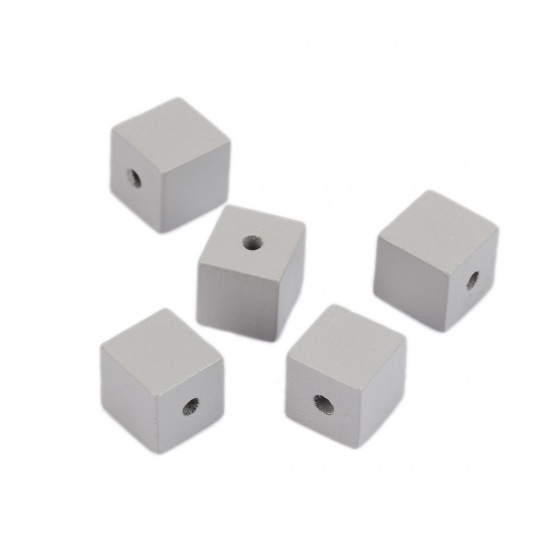 Picture of Wood Spacer Beads Square French Gray About 15mm x 15mm, Hole: Approx 3.5mm, 25 PCs