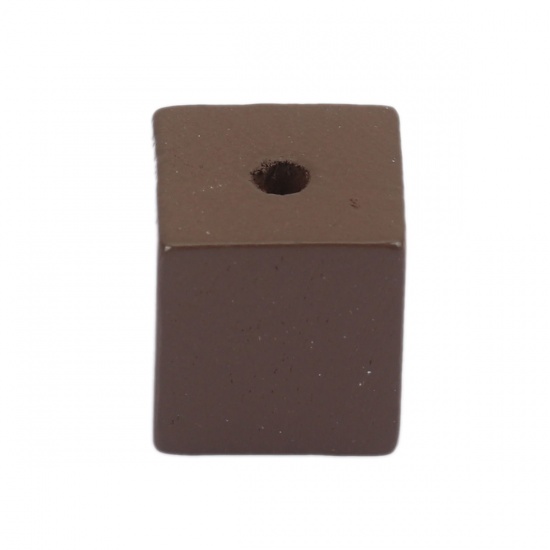Picture of Wood Spacer Beads Square Dark Coffee About 15mm x 15mm, Hole: Approx 3.5mm, 25 PCs