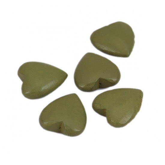 Picture of Wood Spacer Beads (Half Drilled) Heart Army Green About 22mm x 21mm, Hole: Approx 0.7mm, 10 PCs