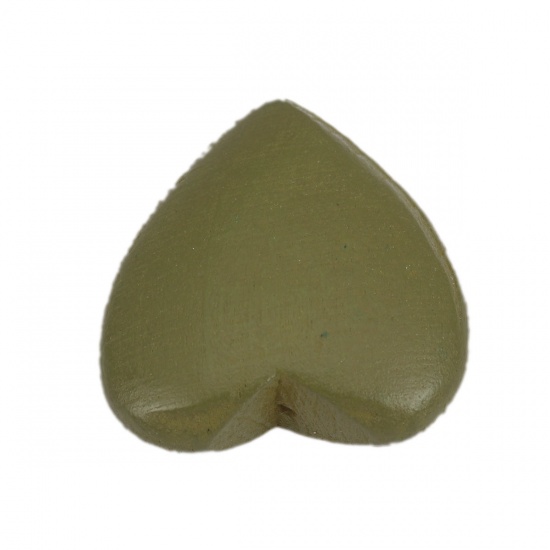 Picture of Wood Spacer Beads (Half Drilled) Heart Army Green About 22mm x 21mm, Hole: Approx 0.7mm, 10 PCs