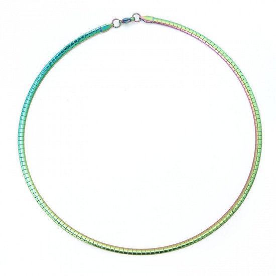 Picture of 1 Piece Vacuum Plating 304 Stainless Steel Collar Neck Ring Necklace For DIY Jewelry Making Round Multicolor Plating 45cm(17 6/8") long