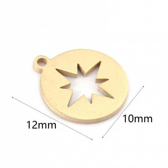 Immagine di 304 Acciaio Inossidabile Galassia Charms Tondo Oro Placcato Stella Filigrana 12mm x 10mm, 5 Pz