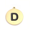 Picture of 304 Stainless Steel Charms Round Disc Gold Plated Black Initial Alphabet/ Capital Letter Message " K " Enamel 17mm x 15mm, 2 PCs