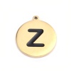 Picture of 304 Stainless Steel Charms Round Disc Gold Plated Black Initial Alphabet/ Capital Letter Message " K " Enamel 17mm x 15mm, 2 PCs