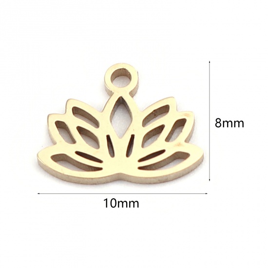 Immagine di 304 Acciaio Inossidabile Religione Charms Fiore Di Loto 18K Vero Oro Placcato Filigrana 10mm x 8mm, 2 Pz