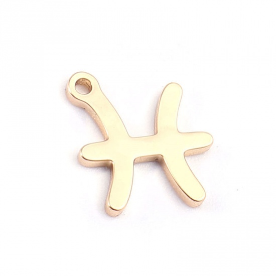 Picture of 304 Stainless Steel Charms 18K Real Gold Plated Capricornus Sign Of Zodiac Constellations 10mm x 8mm, 2 PCs