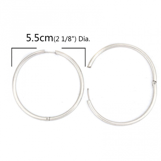 Picture of 304 Stainless Steel Hoop Earrings Silver Tone Round 28mm Dia., Post/ Wire Size: (18 gauge), 2 PCs