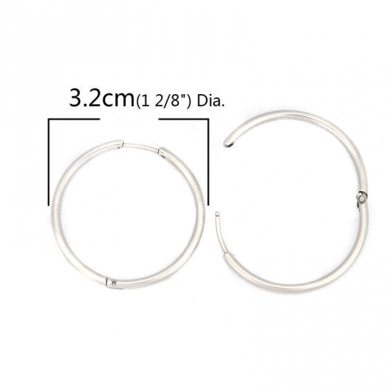Picture of 304 Stainless Steel Hoop Earrings Silver Tone Round 28mm Dia., Post/ Wire Size: (18 gauge), 2 PCs