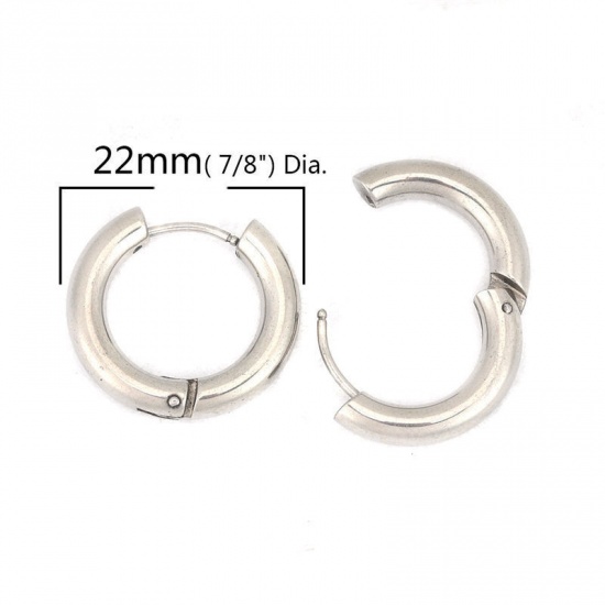 Immagine di 304 Acciaio Inossidabile orecchino cerchio Tono Argento Tondo 17mm Dia., Posta / Filo Dimensione: (19 misura), 2 Pz